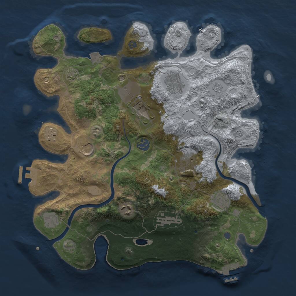 Rust Map: Procedural Map, Size: 3500, Seed: 2067047460, 17 Monuments