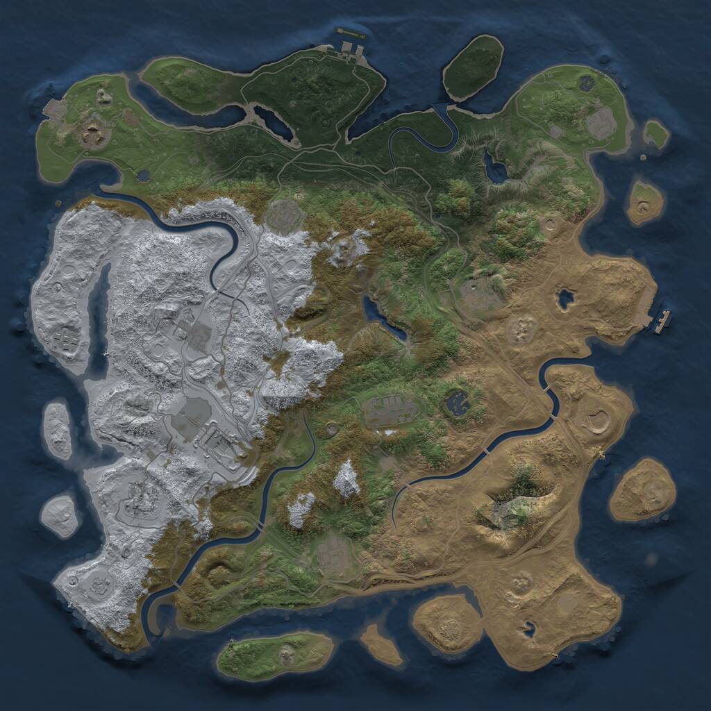Rust Map: Procedural Map, Size: 4500, Seed: 1340523506, 17 Monuments