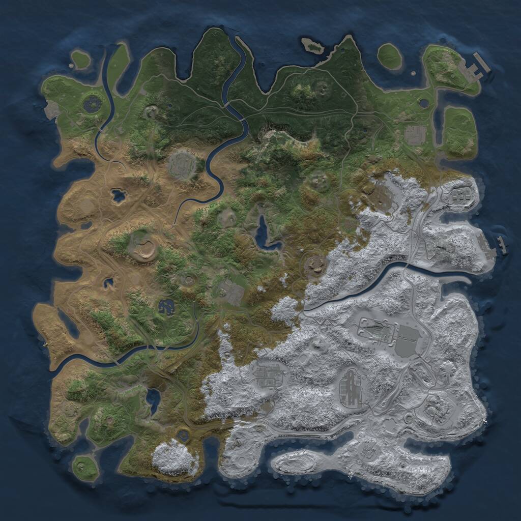 Rust Map: Procedural Map, Size: 4500, Seed: 4936666, 19 Monuments