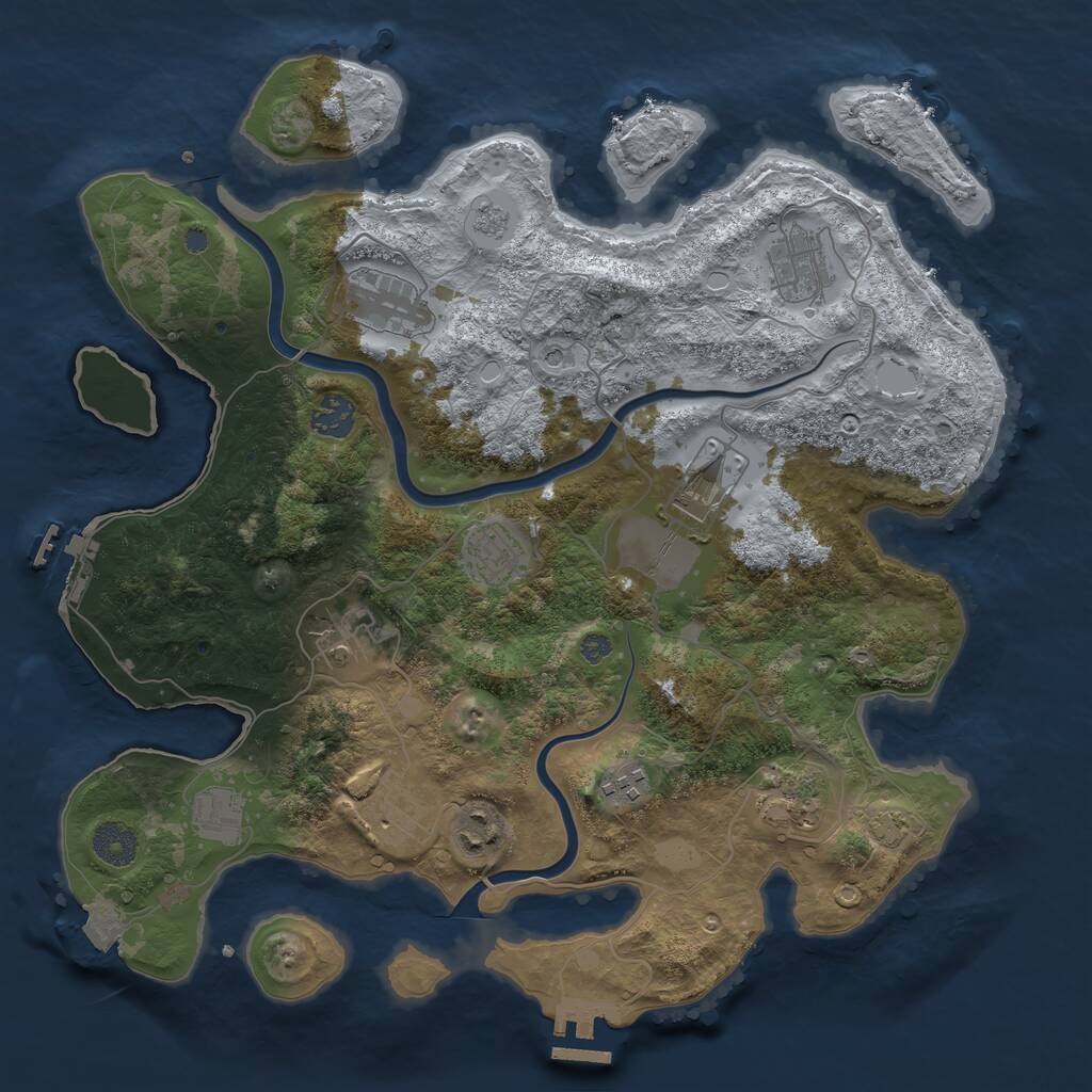 Rust Map: Procedural Map, Size: 3700, Seed: 2140841258, 18 Monuments