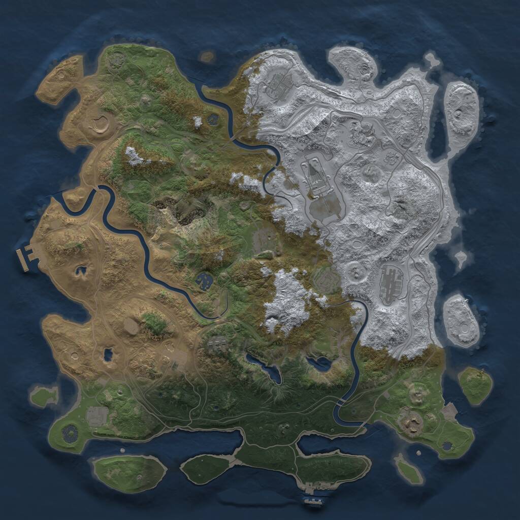 Rust Map: Procedural Map, Size: 4500, Seed: 2076371107, 17 Monuments