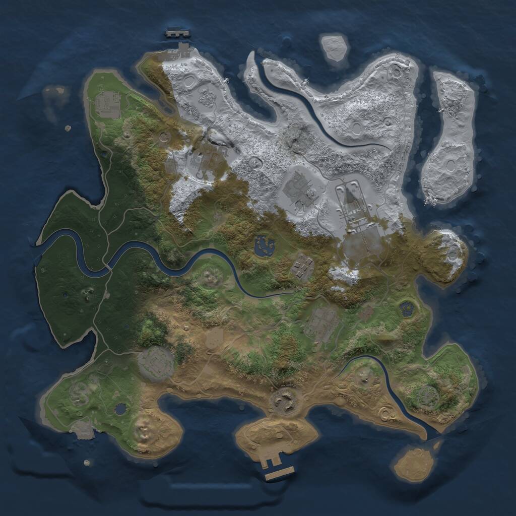 Rust Map: Procedural Map, Size: 3500, Seed: 1364408435, 14 Monuments