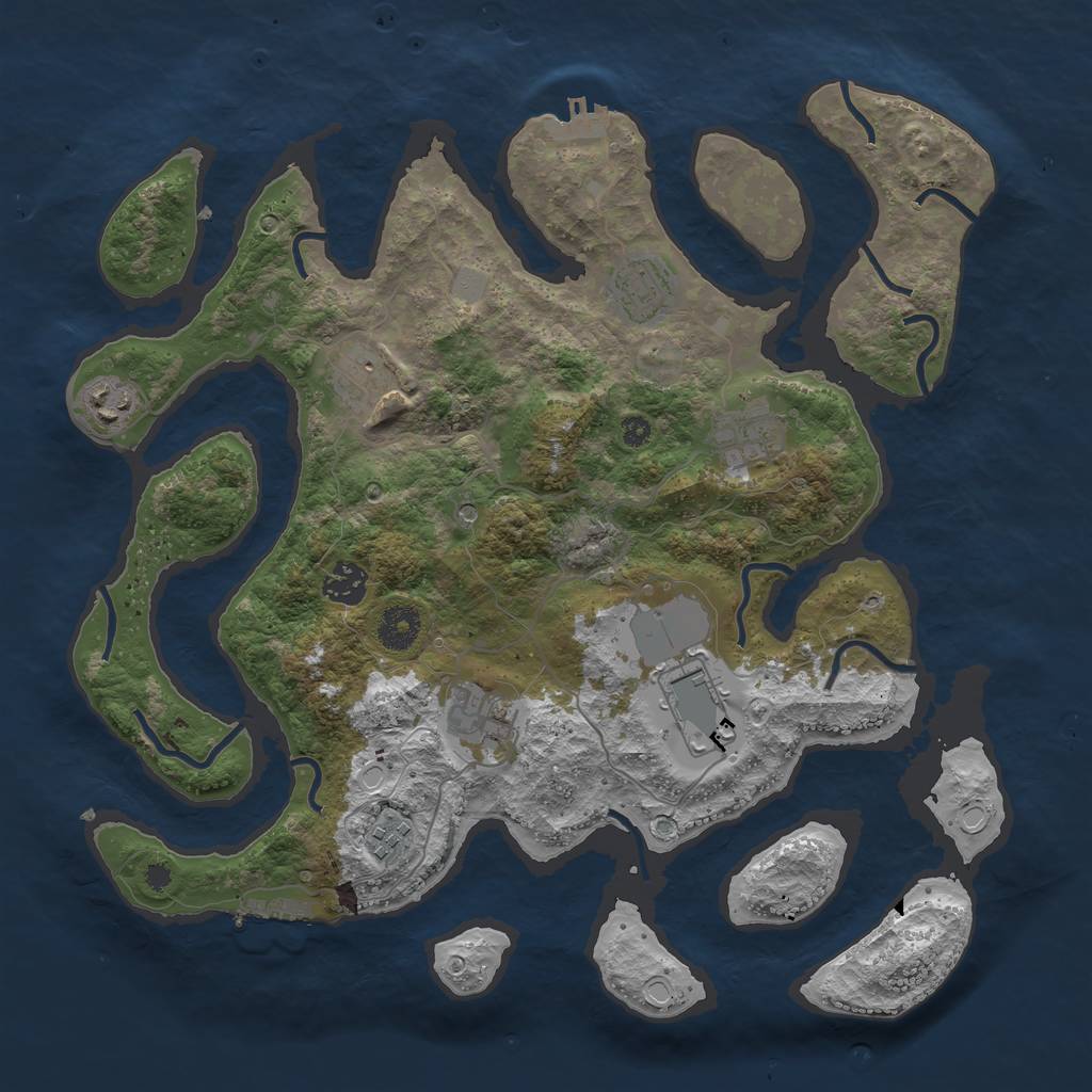 Rust Map: Procedural Map, Size: 3700, Seed: 551546, 16 Monuments