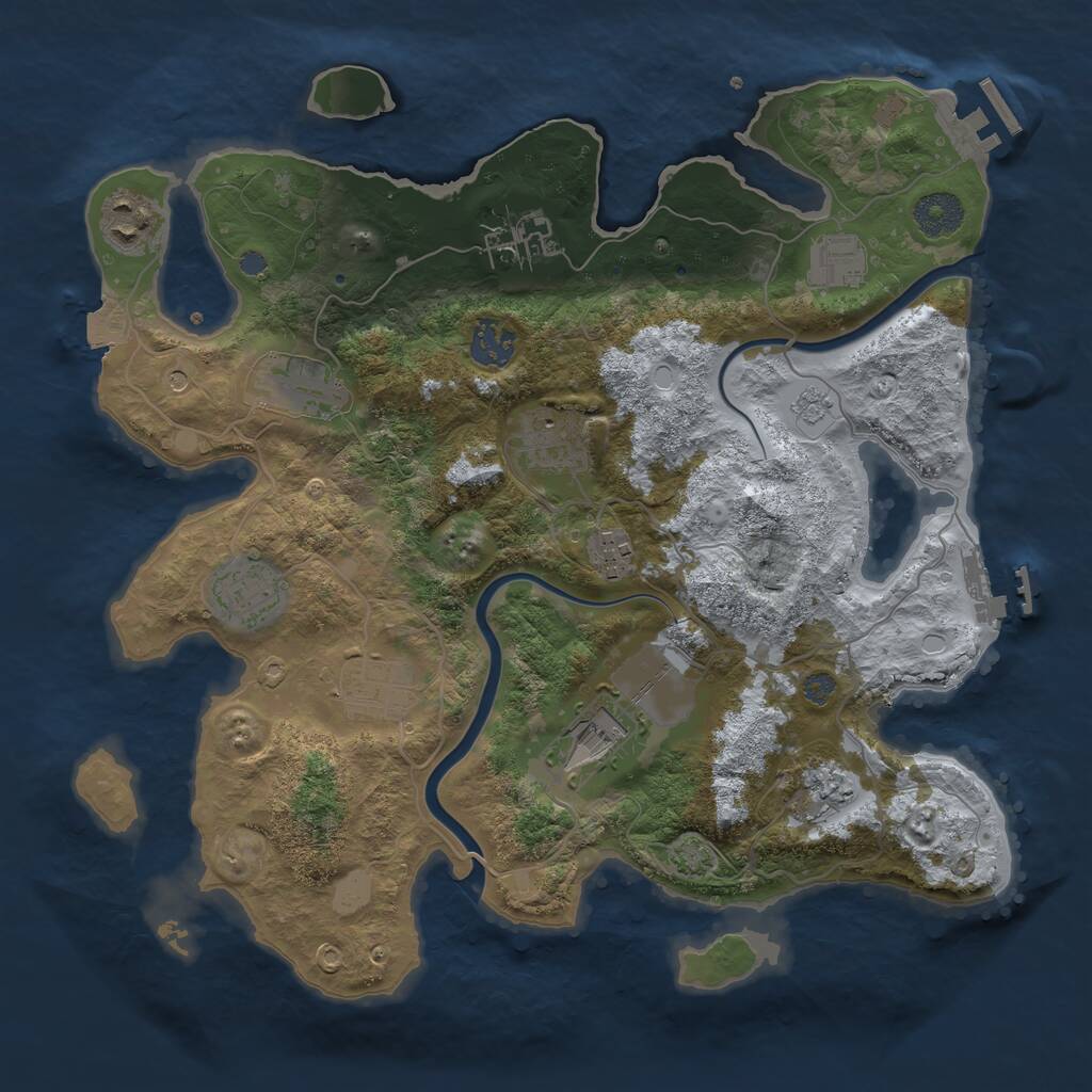 Rust Map: Procedural Map, Size: 3500, Seed: 258345, 18 Monuments