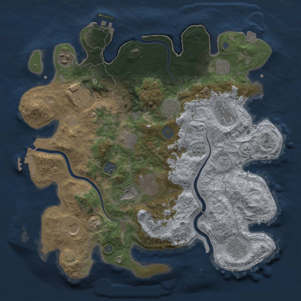 Rust Map: Procedural Map, Size: 3700, Seed: 77258002, 19 Monuments