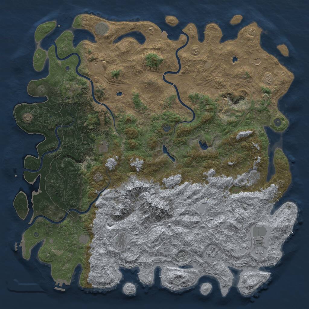 Rust Map: Procedural Map, Size: 6000, Seed: 627469531, 19 Monuments