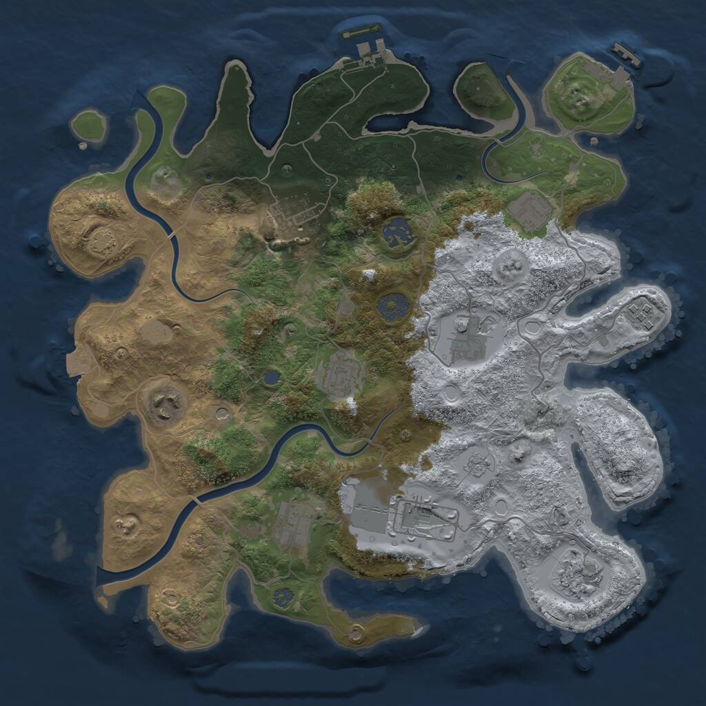 Rust Map: Procedural Map, Size: 3500, Seed: 77258002, 17 Monuments