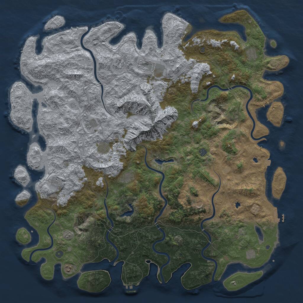 Rust Map: Procedural Map, Size: 6000, Seed: 402508473, 17 Monuments