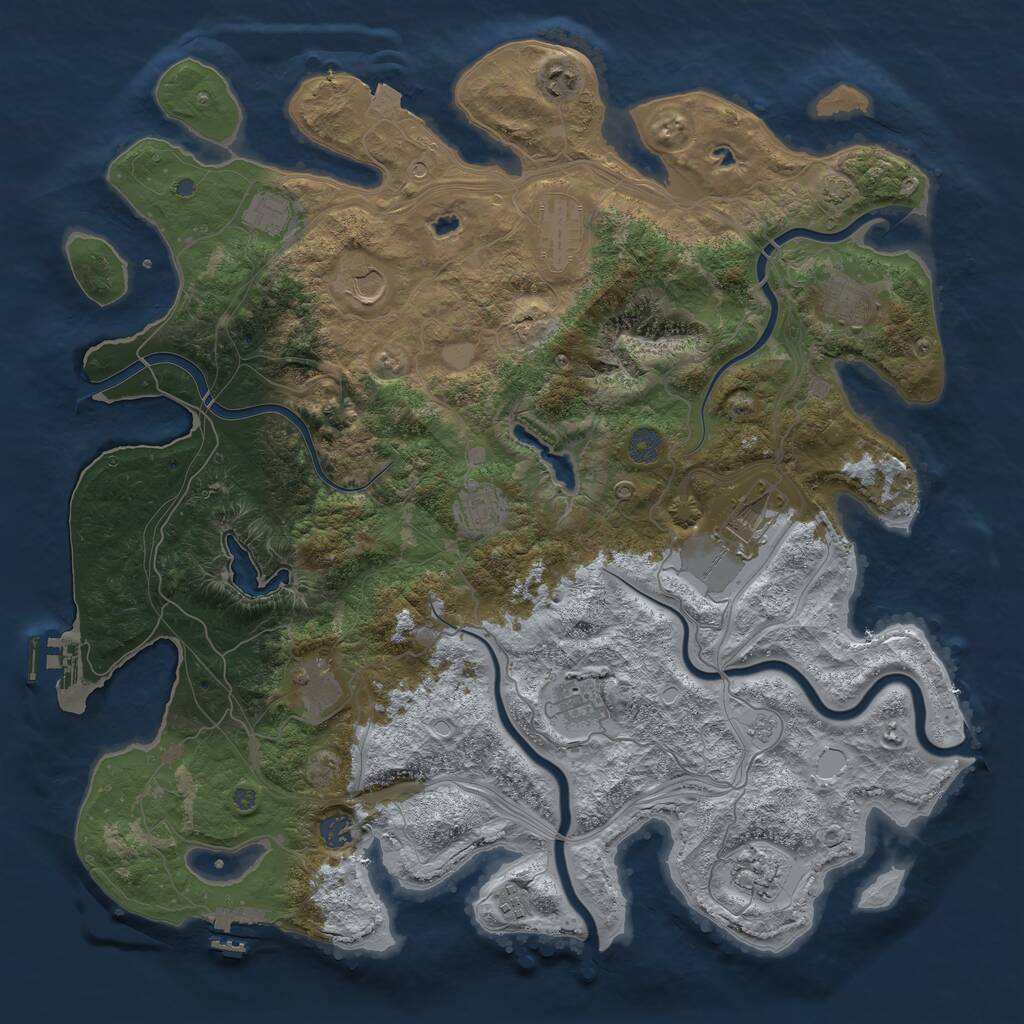 Rust Map: Procedural Map, Size: 4500, Seed: 1691758628, 17 Monuments