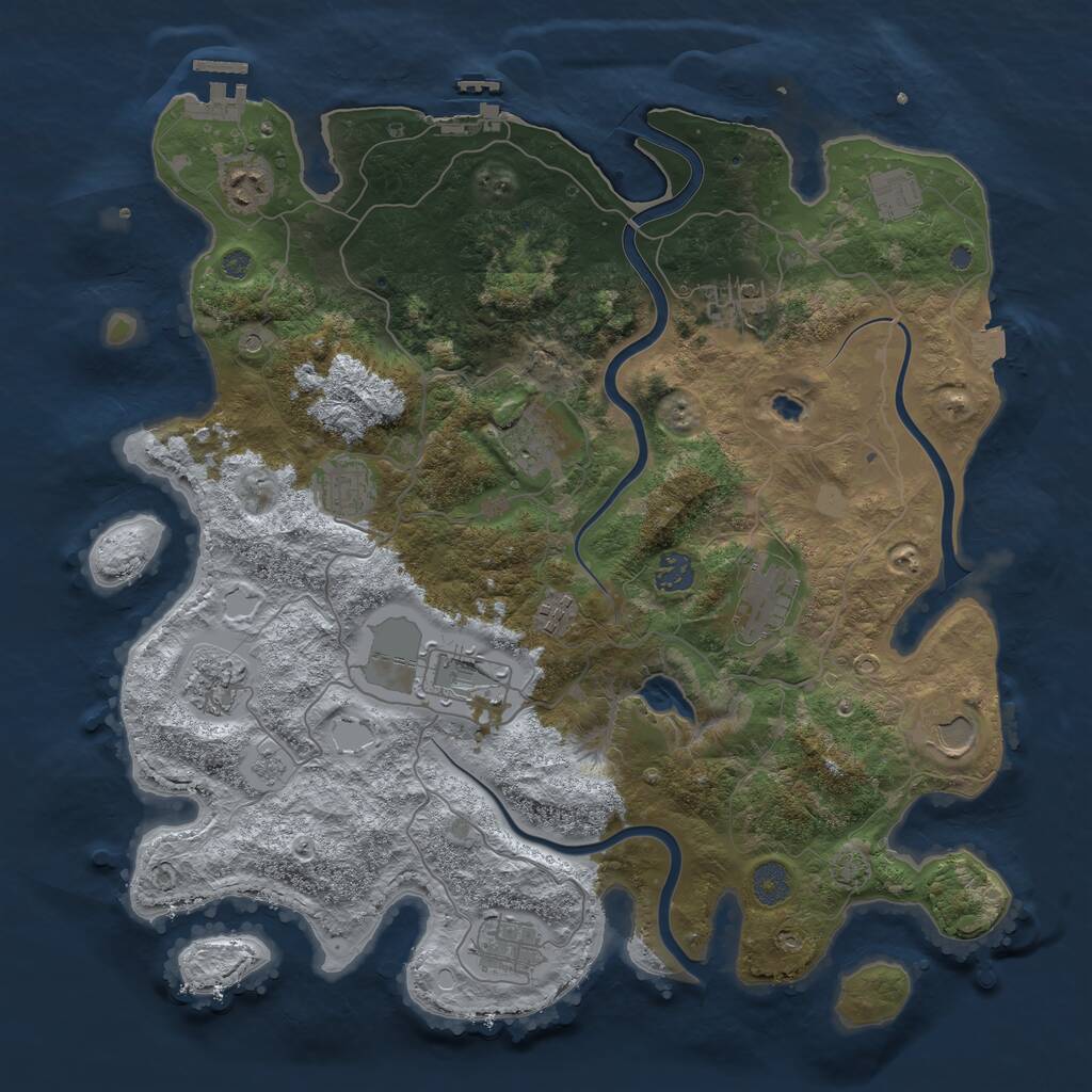 Rust Map: Procedural Map, Size: 4000, Seed: 671800176, 19 Monuments