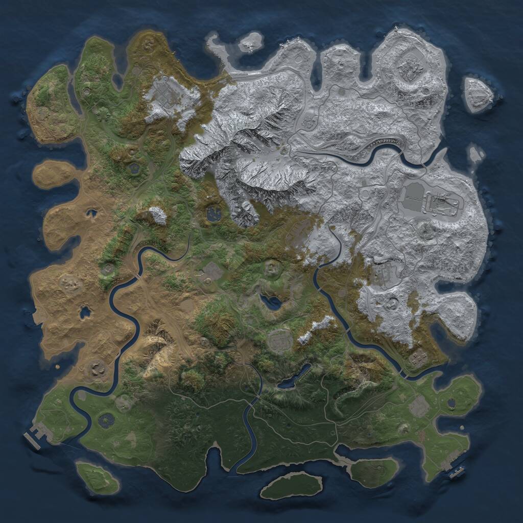 Rust Map: Procedural Map, Size: 5000, Seed: 59929, 18 Monuments