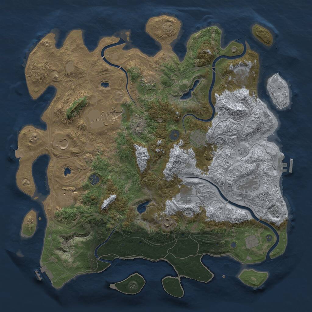 Rust Map: Procedural Map, Size: 4500, Seed: 888599, 19 Monuments