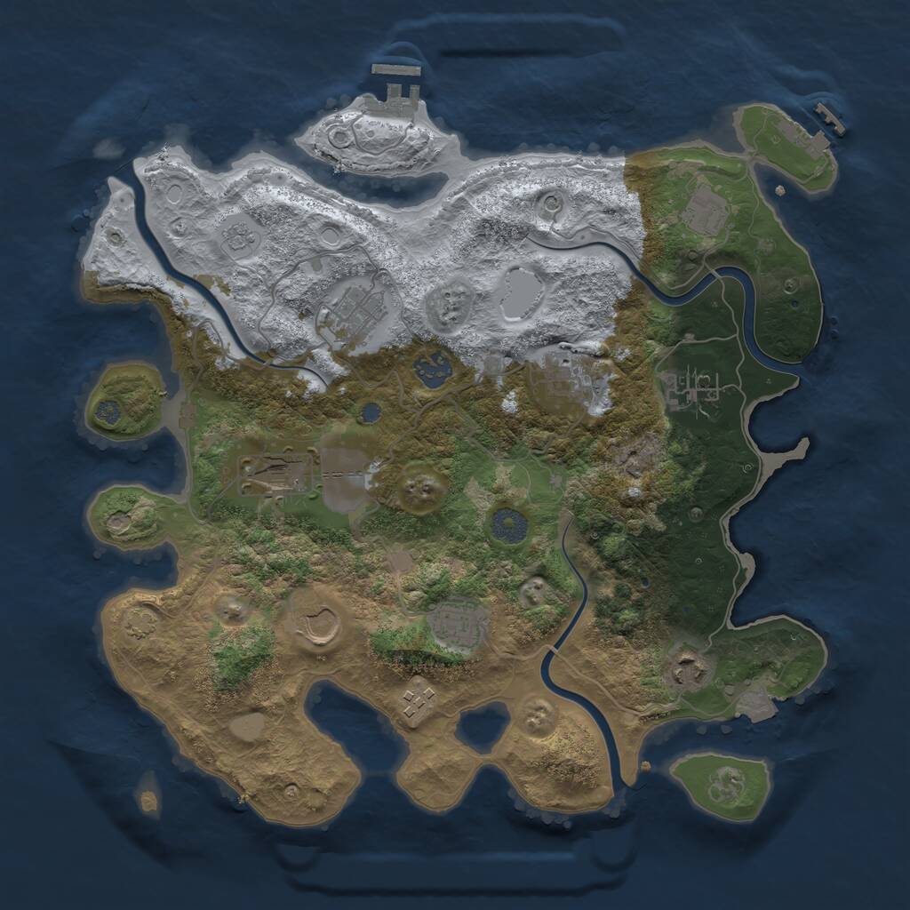 Rust Map: Procedural Map, Size: 3750, Seed: 54935744, 17 Monuments