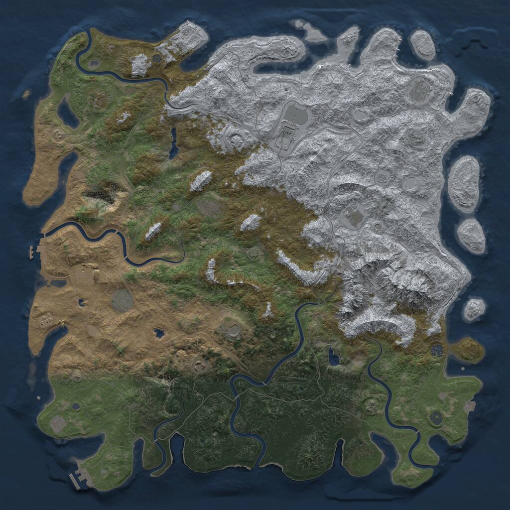 Rust Map: Procedural Map, Size: 6000, Seed: 743877, 19 Monuments