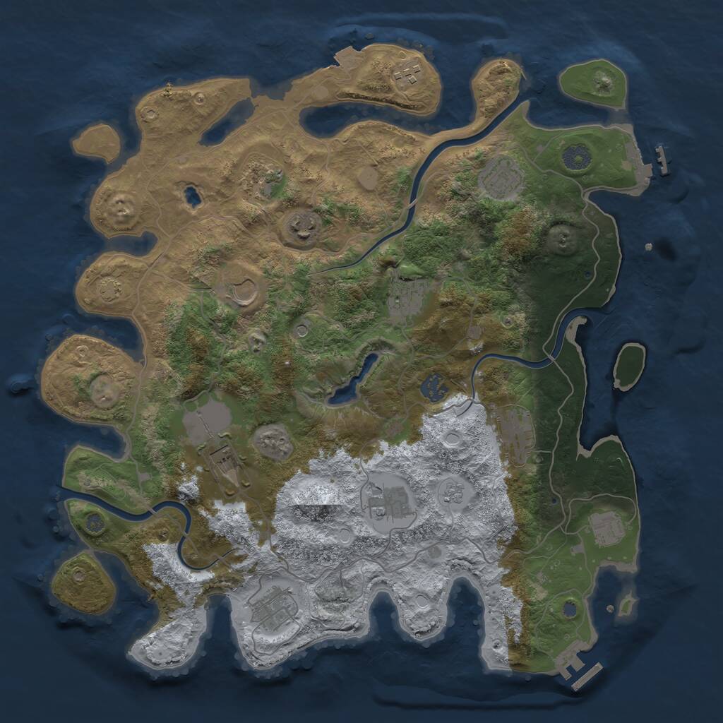 Rust Map: Procedural Map, Size: 4000, Seed: 70110036, 17 Monuments