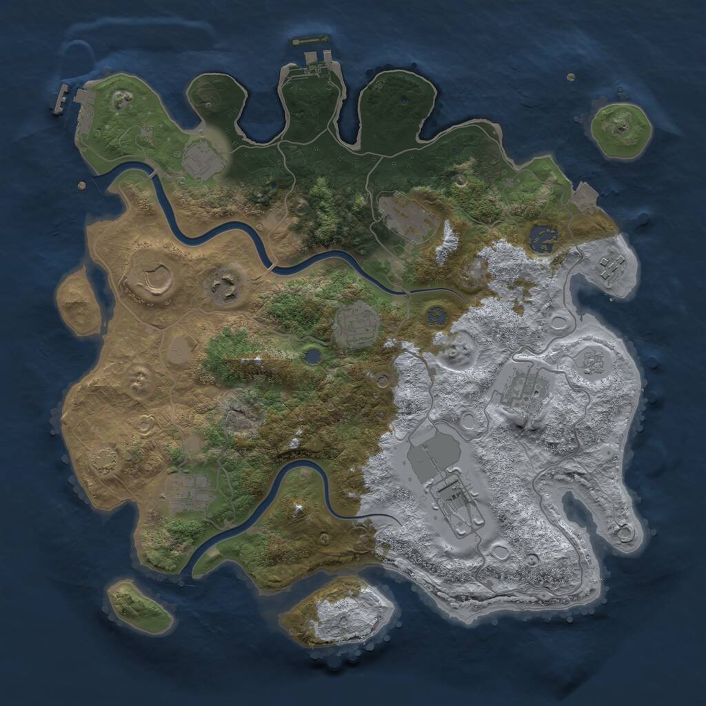 Rust Map: Procedural Map, Size: 3600, Seed: 1387428532, 17 Monuments