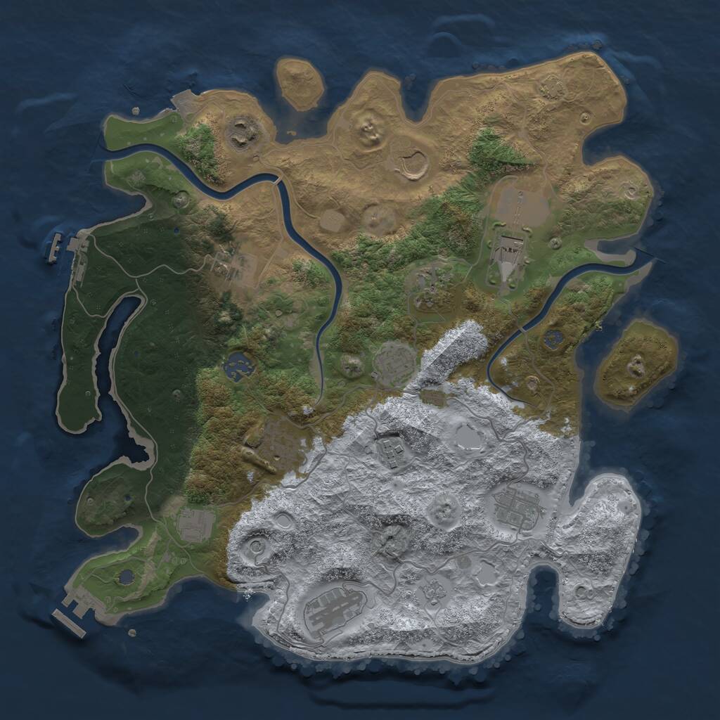 Rust Map: Procedural Map, Size: 3750, Seed: 30117077, 17 Monuments