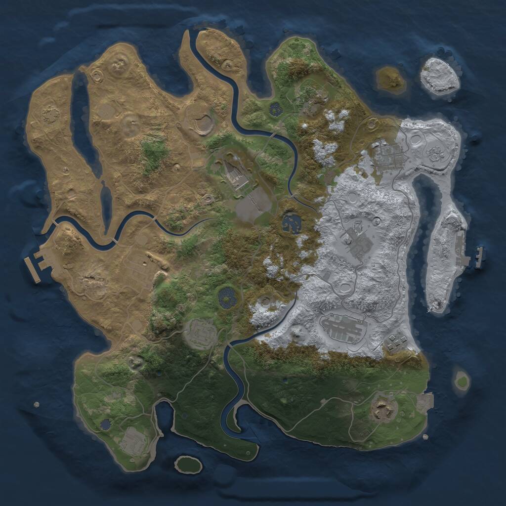 Rust Map: Procedural Map, Size: 3700, Seed: 865977832, 19 Monuments
