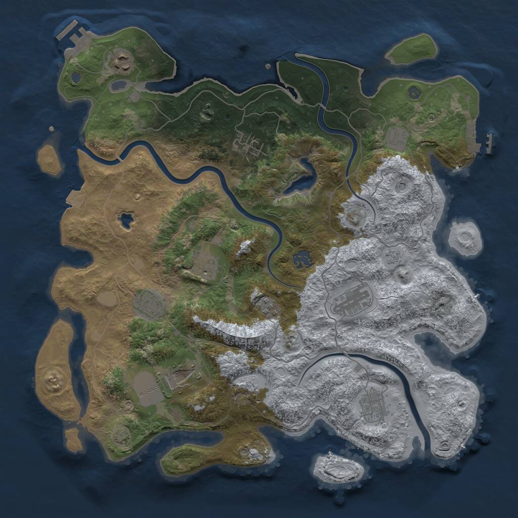 Rust Map: Procedural Map, Size: 4000, Seed: 599784807, 18 Monuments