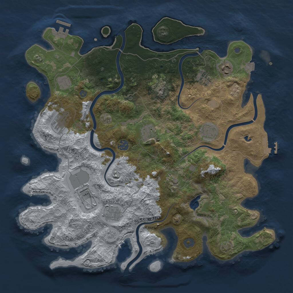 Rust Map: Procedural Map, Size: 4000, Seed: 2077204395, 18 Monuments