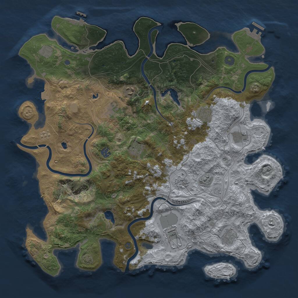 Rust Map: Procedural Map, Size: 4500, Seed: 1921383739, 18 Monuments