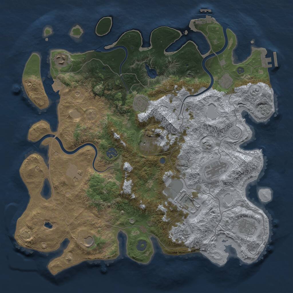 Rust Map: Procedural Map, Size: 4000, Seed: 1460183007, 19 Monuments