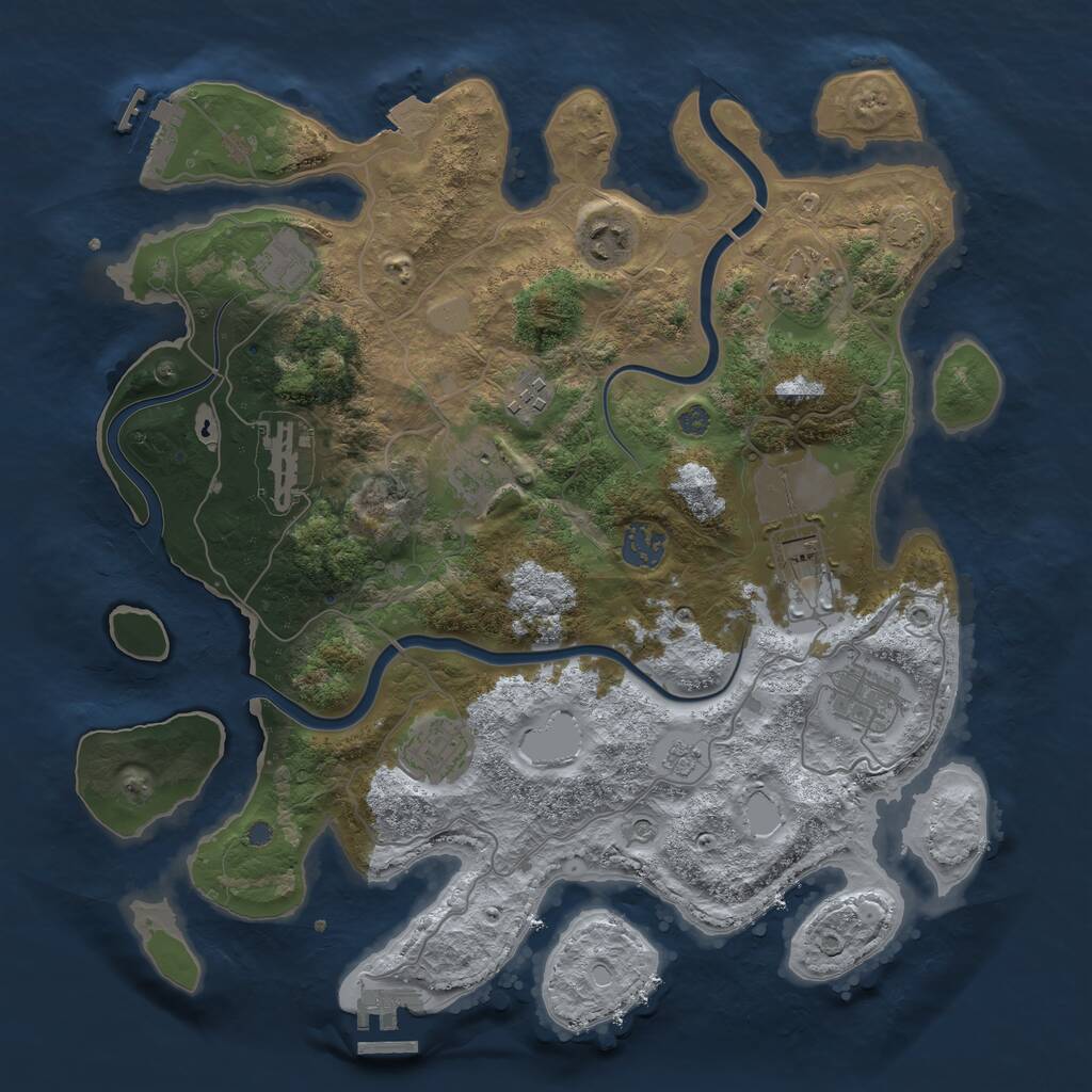 Rust Map: Procedural Map, Size: 3650, Seed: 433462764, 17 Monuments