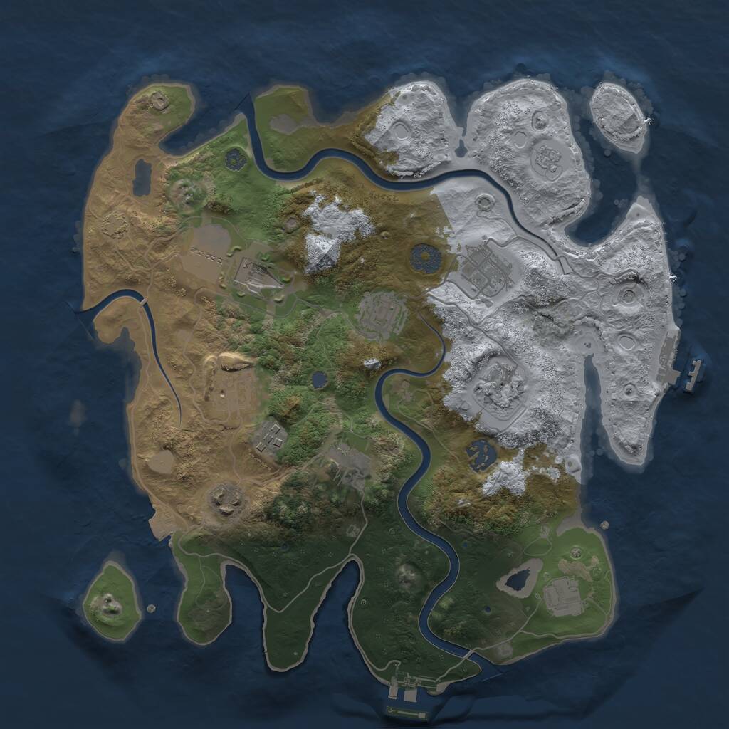 Rust Map: Procedural Map, Size: 3500, Seed: 1253286307, 17 Monuments