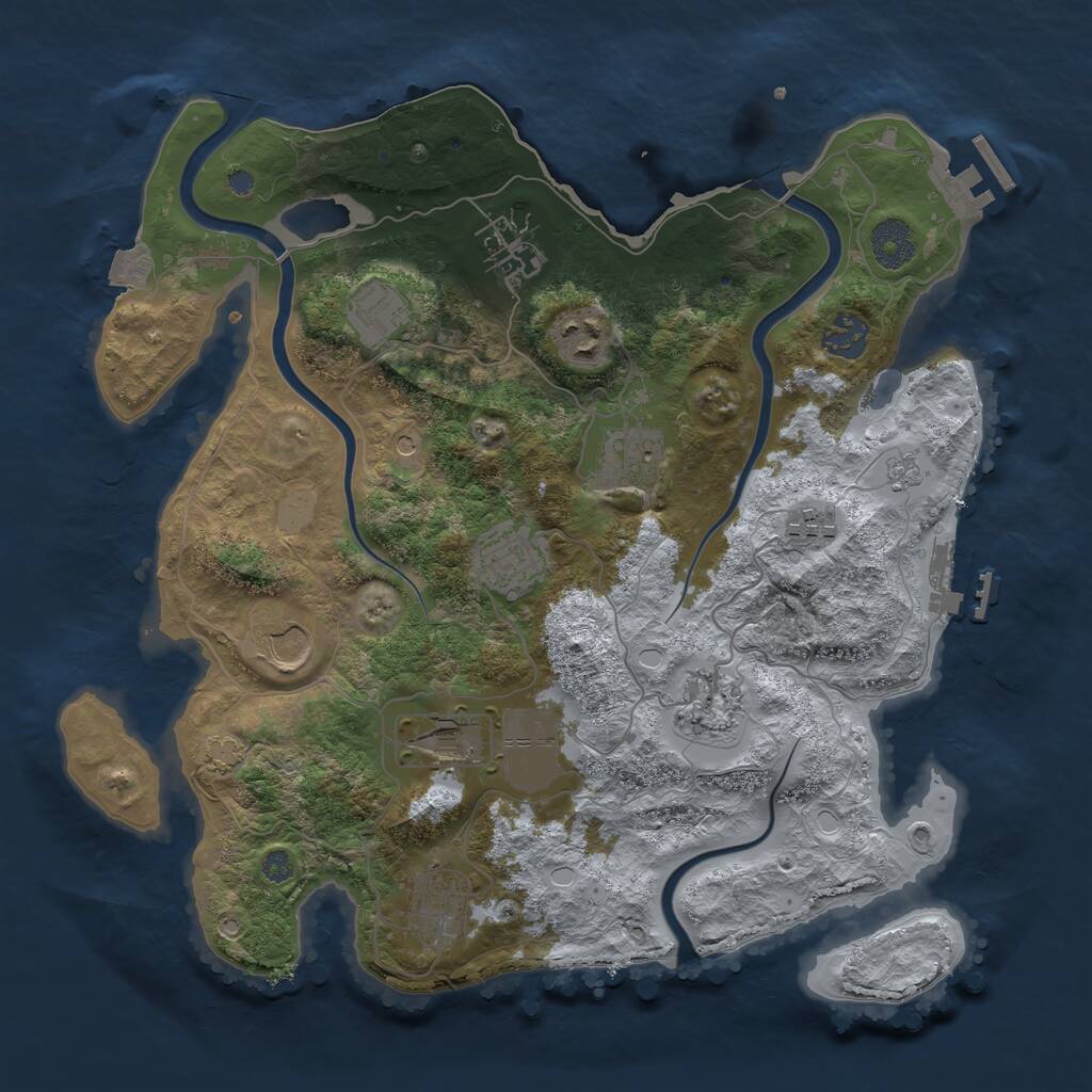 Rust Map: Procedural Map, Size: 3500, Seed: 1221561187, 18 Monuments