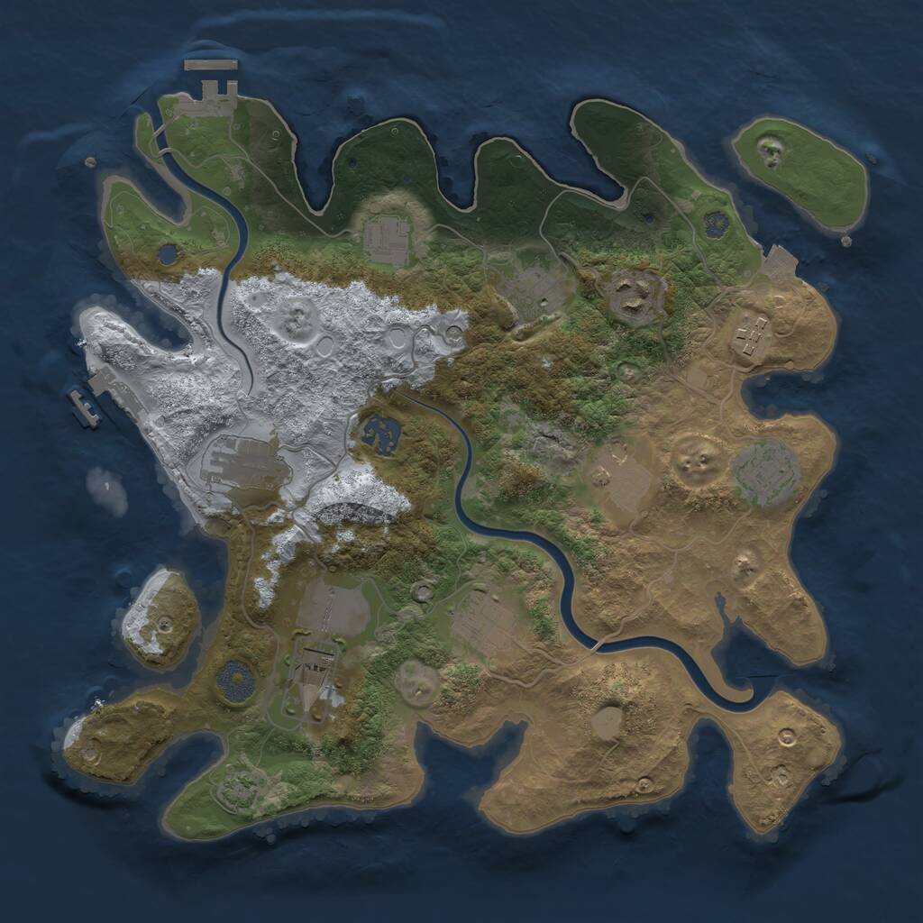 Rust Map: Procedural Map, Size: 3500, Seed: 874321, 16 Monuments