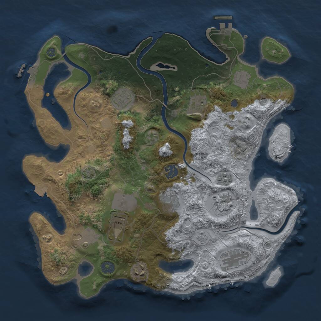 Rust Map: Procedural Map, Size: 3500, Seed: 1369450139, 18 Monuments