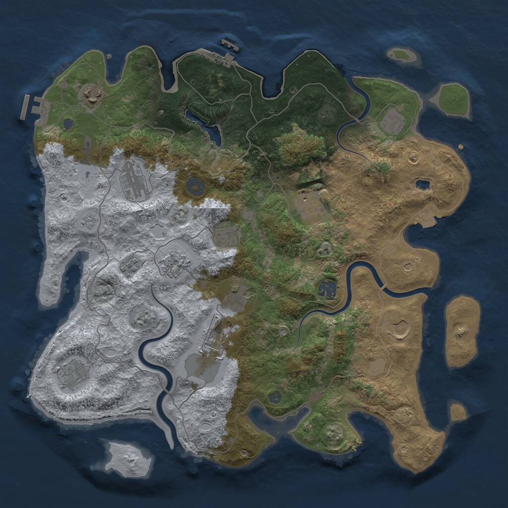 Rust Map: Procedural Map, Size: 4000, Seed: 1627, 19 Monuments