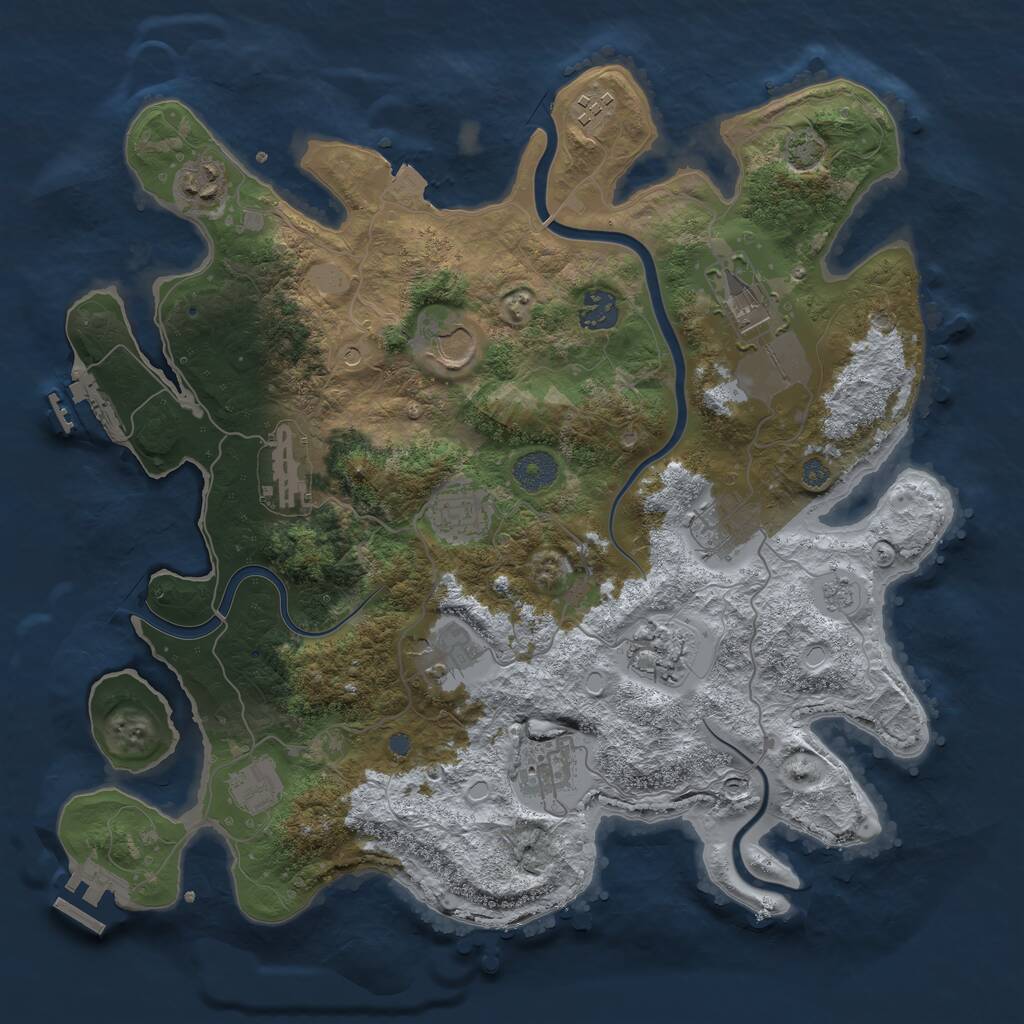 Rust Map: Procedural Map, Size: 3700, Seed: 933894143, 19 Monuments