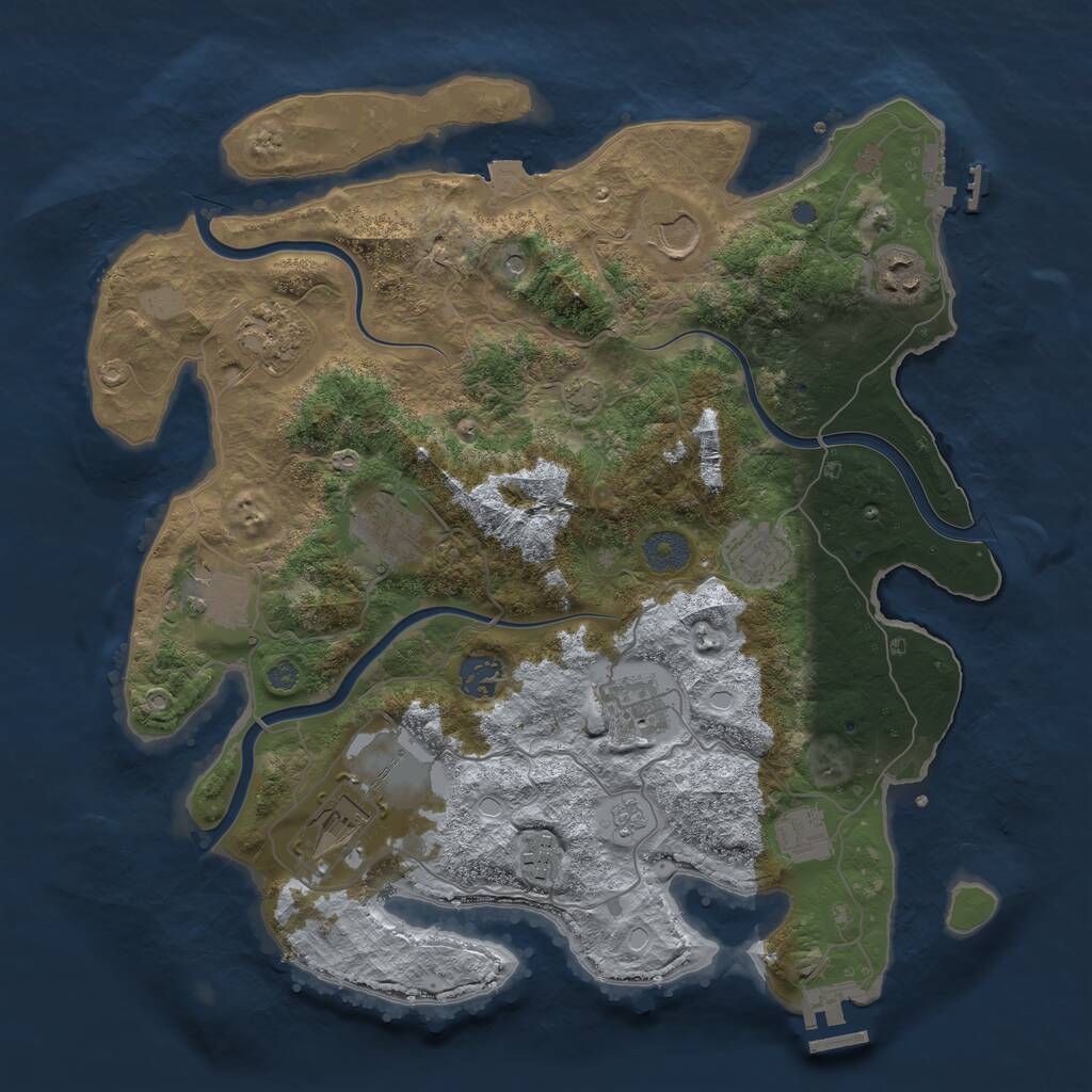 Rust Map: Procedural Map, Size: 3700, Seed: 129304965, 18 Monuments