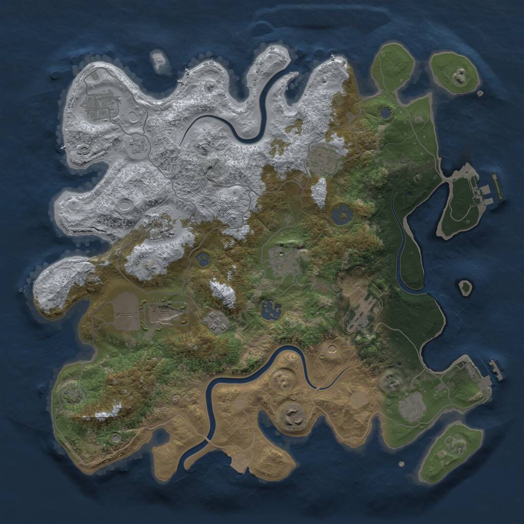 Rust Map: Procedural Map, Size: 3700, Seed: 593664983, 17 Monuments