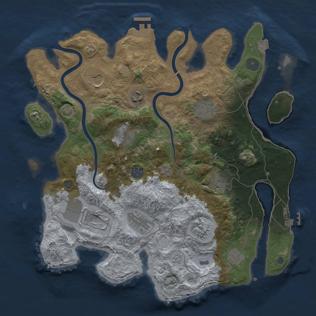 Rust Map: Procedural Map, Size: 3700, Seed: 1879057584, 18 Monuments