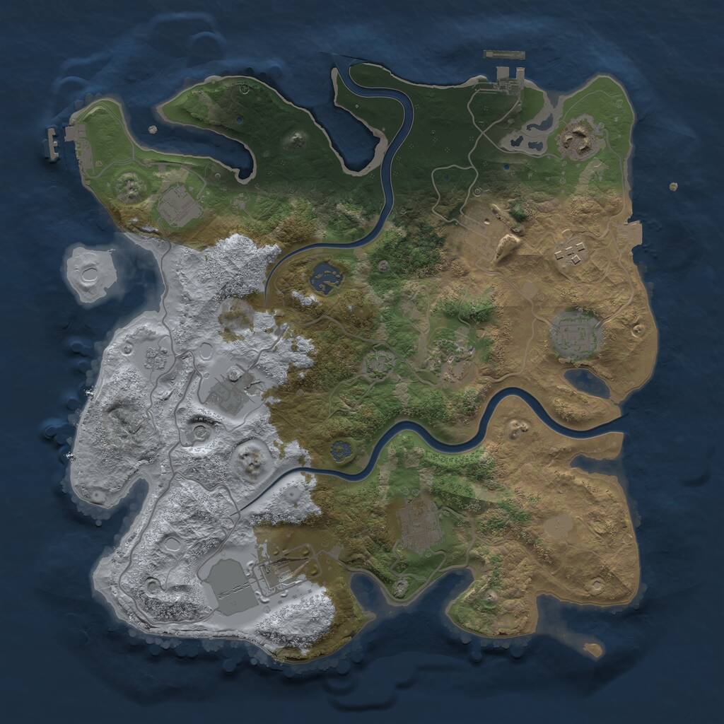 Rust Map: Procedural Map, Size: 3500, Seed: 48688995, 17 Monuments