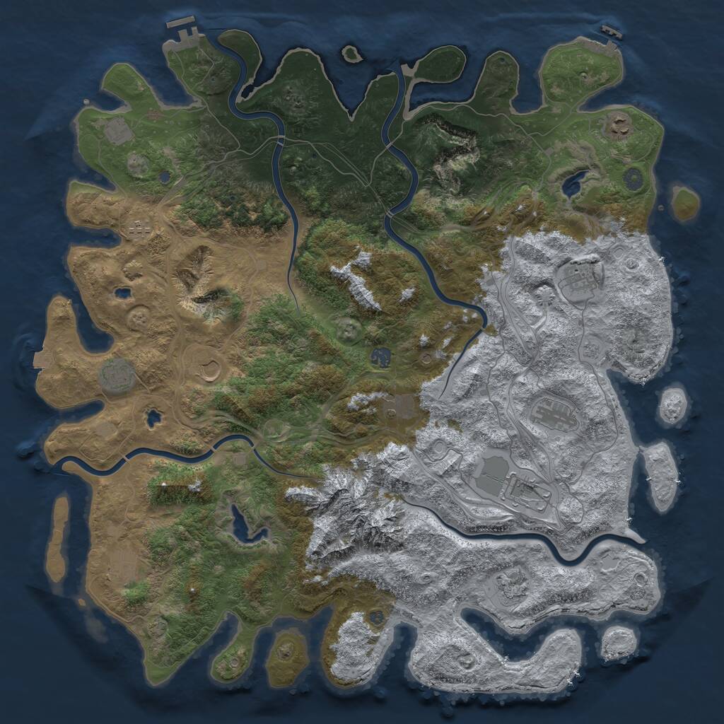 Rust Map: Procedural Map, Size: 5122, Seed: 303091227, 19 Monuments