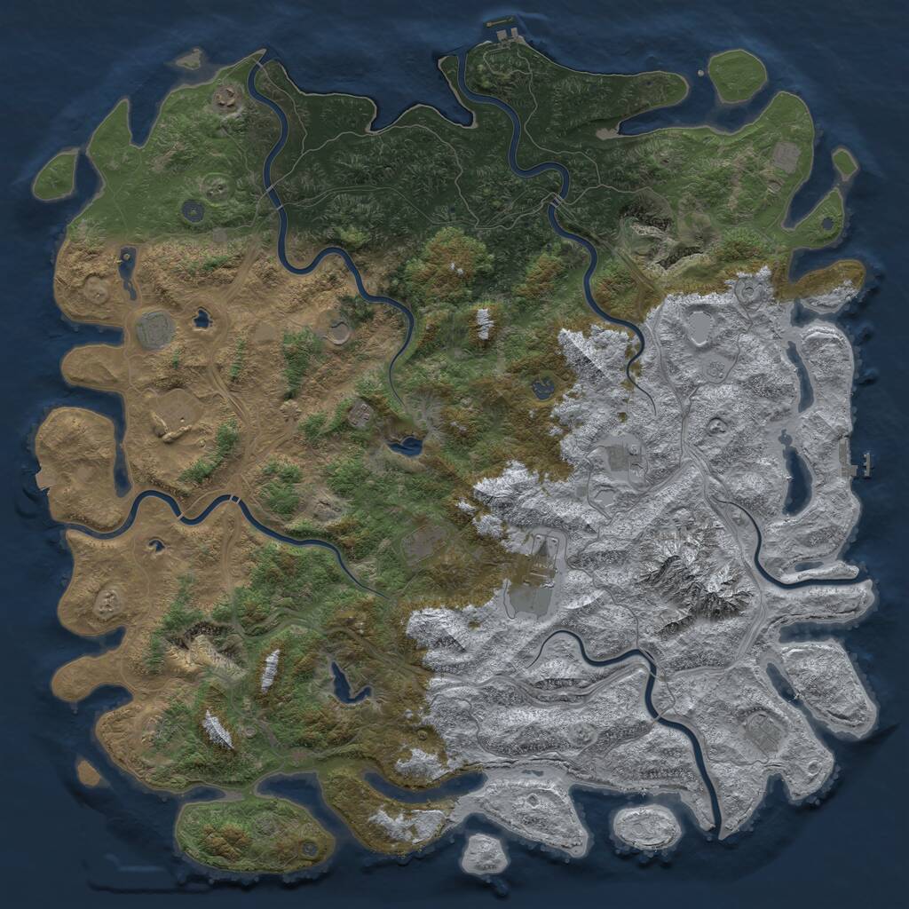 Rust Map: Procedural Map, Size: 6000, Seed: 1175485207, 19 Monuments