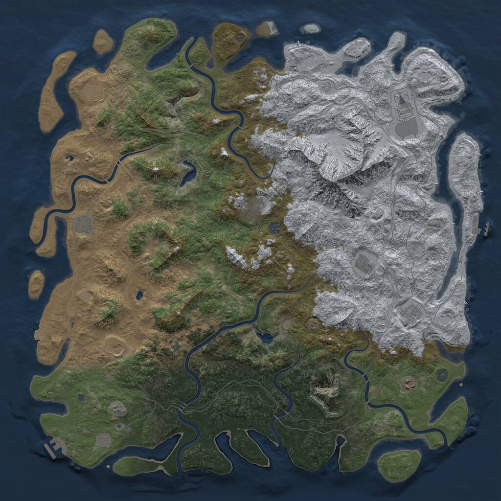 Rust Map: Procedural Map, Size: 6000, Seed: 7536547, 19 Monuments