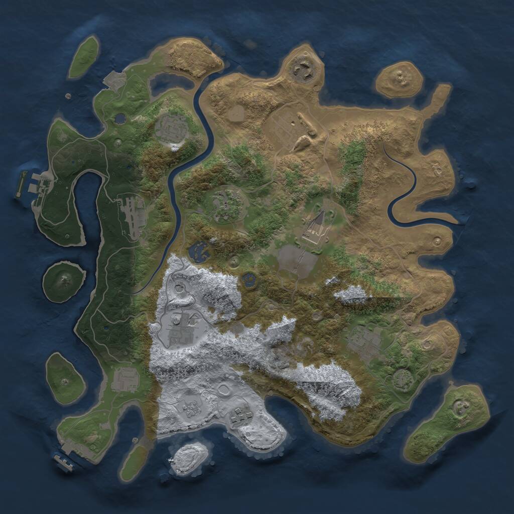 Rust Map: Procedural Map, Size: 3600, Seed: 2132194442, 18 Monuments