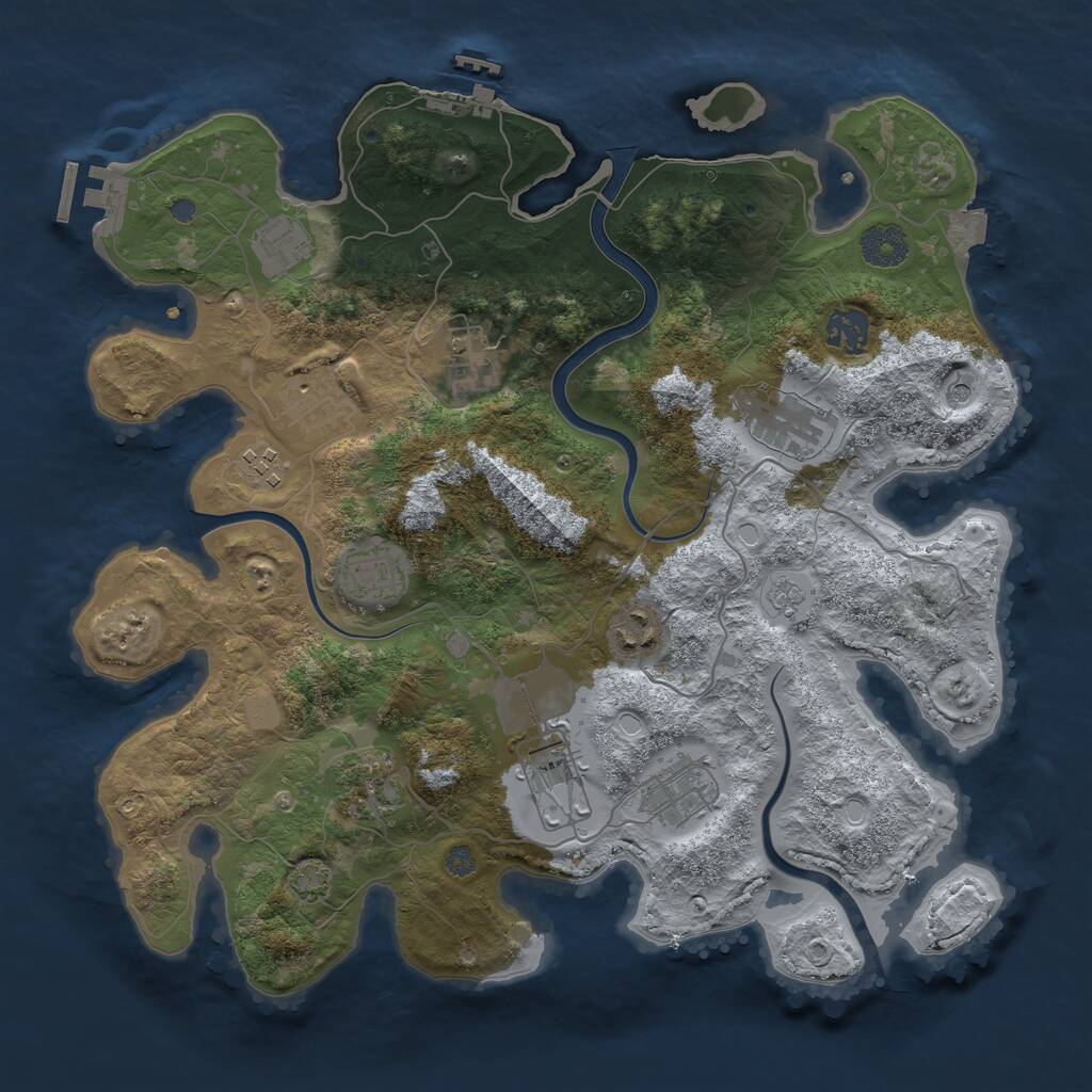 Rust Map: Procedural Map, Size: 3600, Seed: 1858295661, 18 Monuments