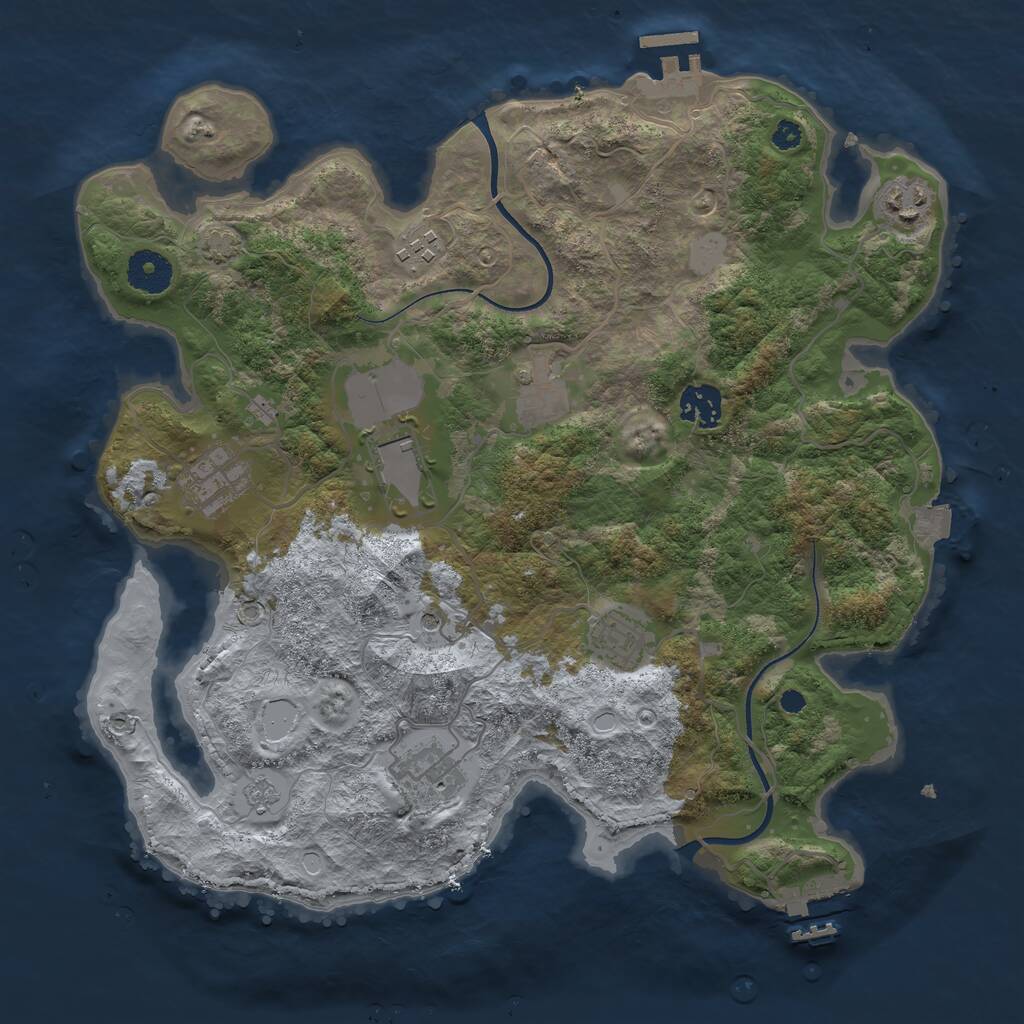 Rust Map: Procedural Map, Size: 3500, Seed: 44343422, 14 Monuments