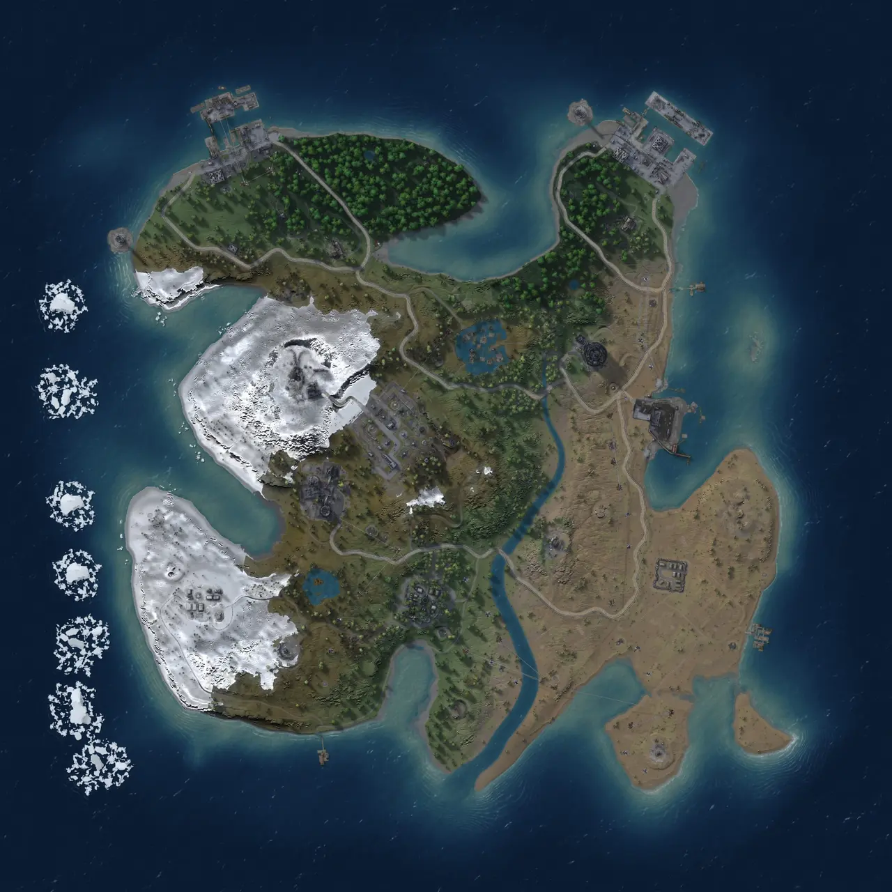 Rust Map: Procedural Map, Size: 2500, Seed: 1225331778, 11 Monuments