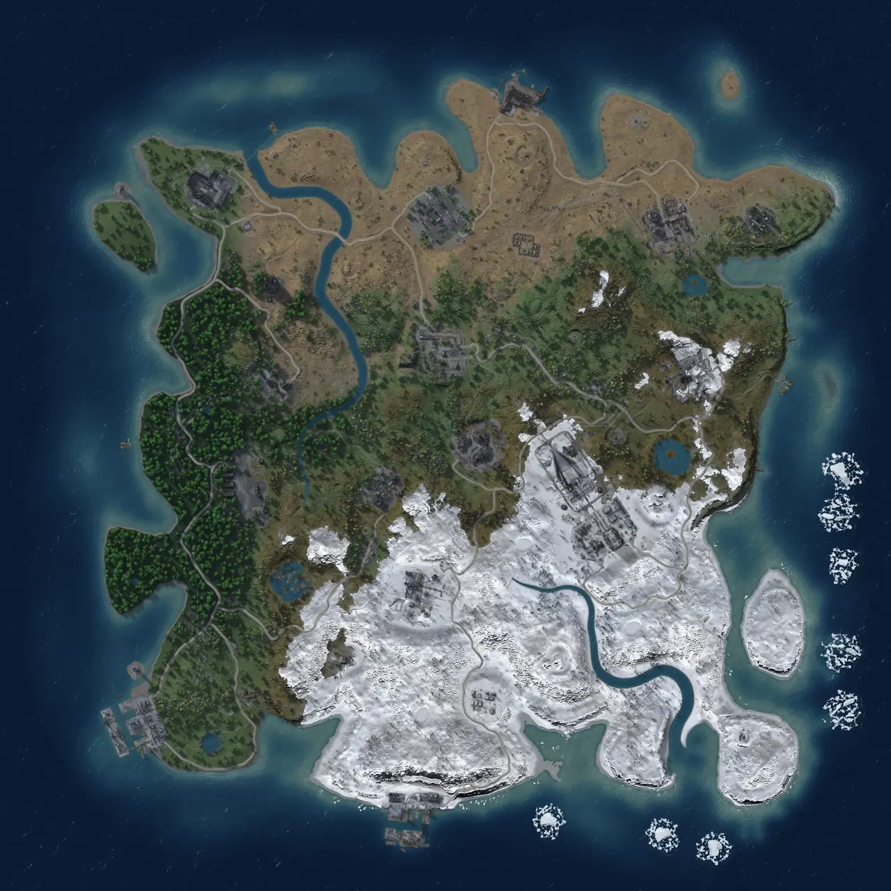 Rust Map: Procedural Map, Size: 3650, Seed: 1634354734, 18 Monuments