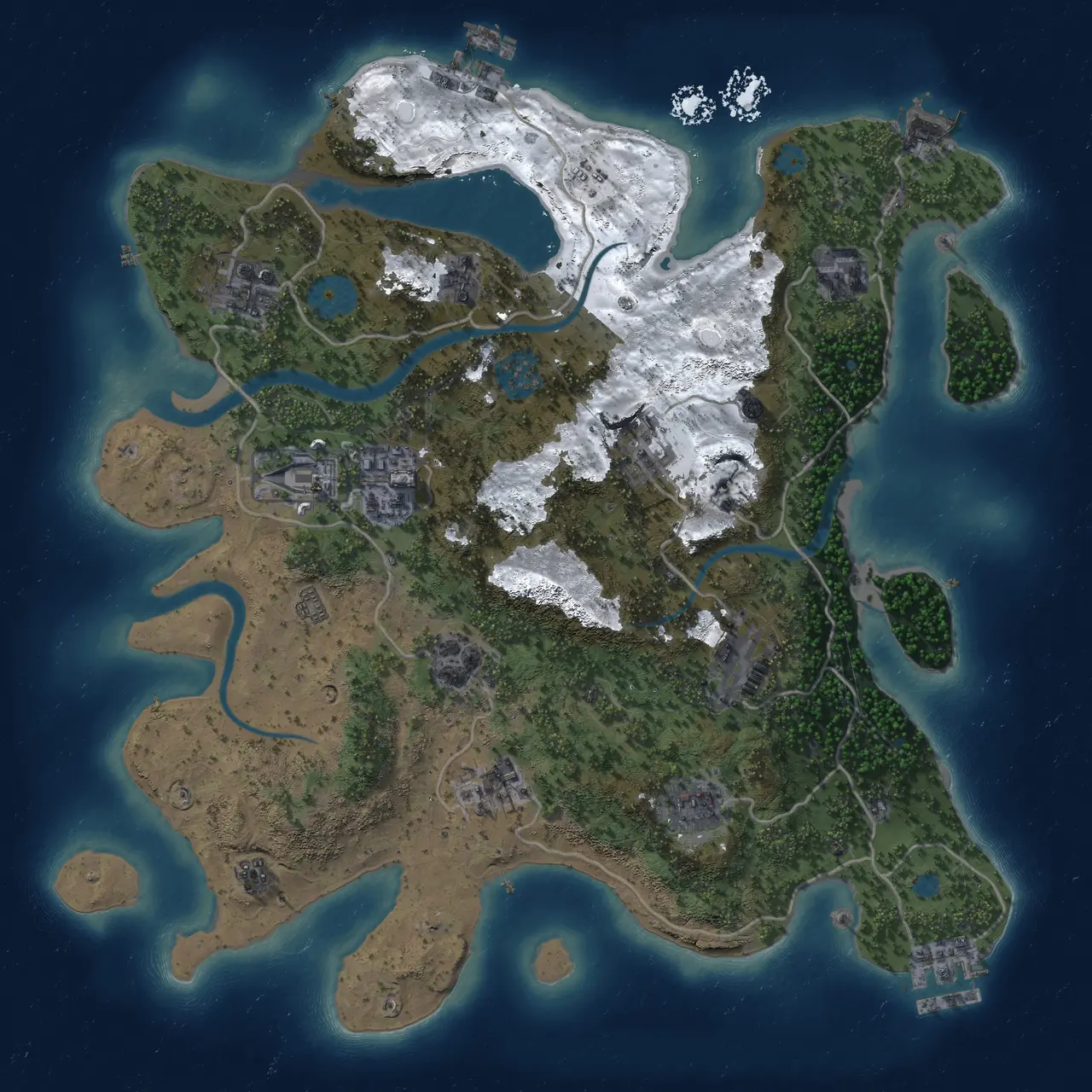 Rust Map: Procedural Map, Size: 3500, Seed: 1131603586, 17 Monuments