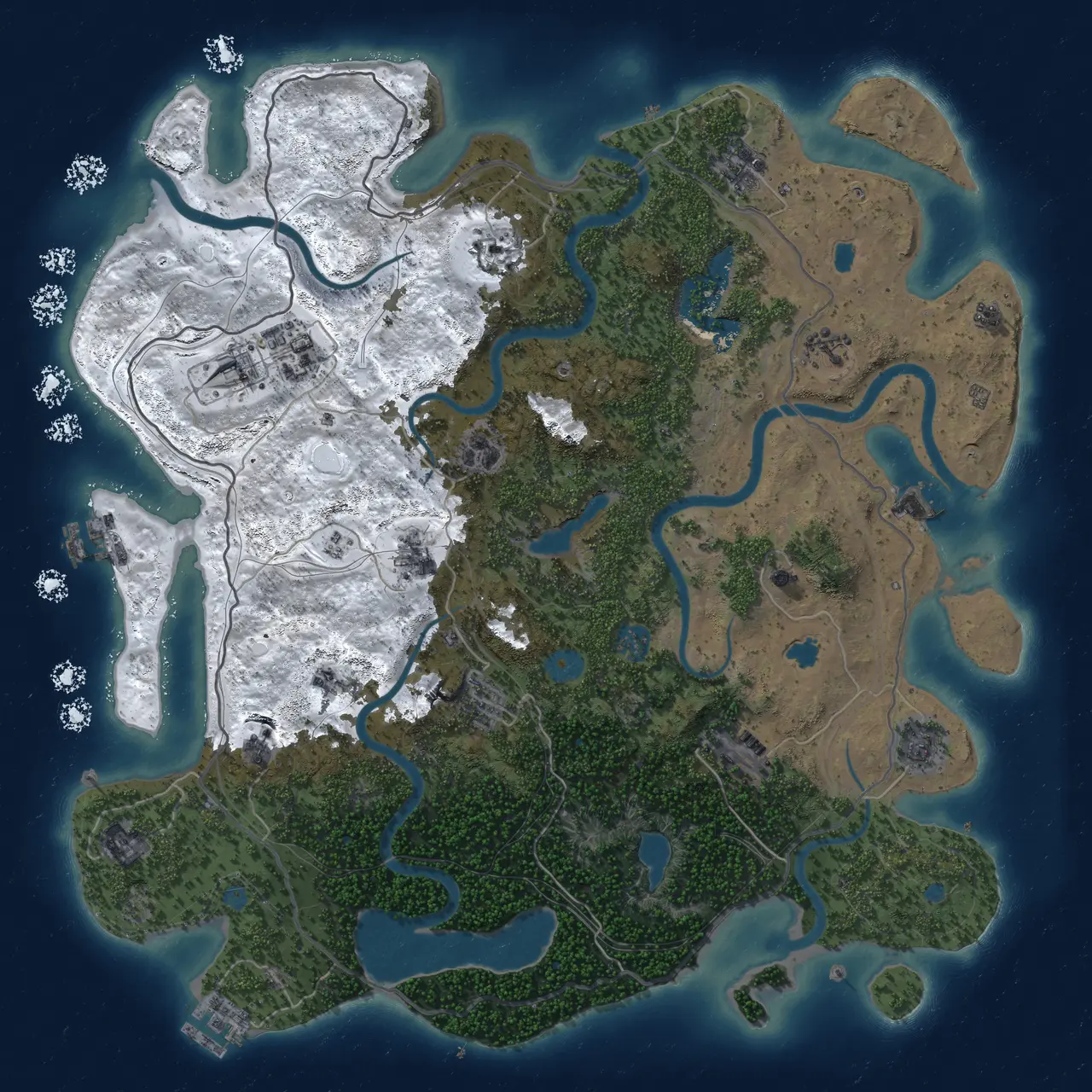 Rust Map: Procedural Map, Size: 4500, Seed: 1223174276, 19 Monuments