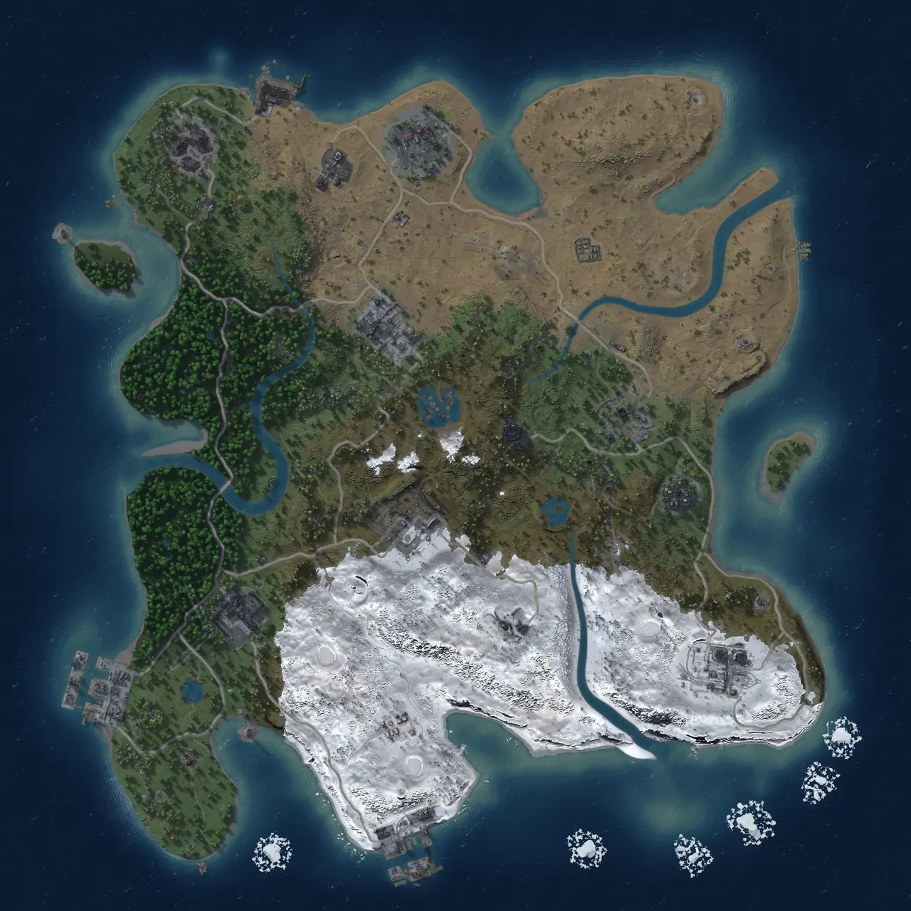 Rust Map: Procedural Map, Size: 3200, Seed: 1064907363, 16 Monuments