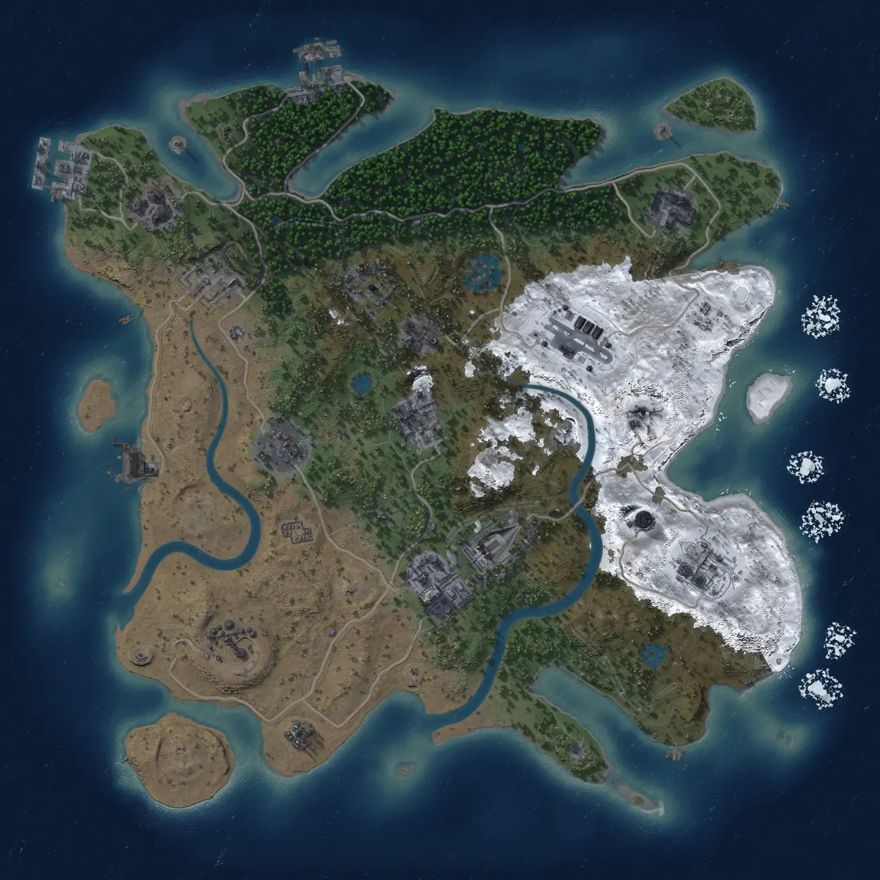 Rust Map: Procedural Map, Size: 3500, Seed: 3282861, 19 Monuments