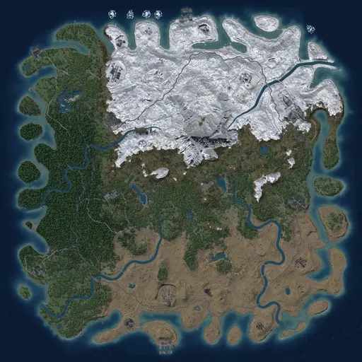 Thumbnail Rust Map: Procedural Map, Size: 6000, Seed: 1436048009, 19 Monuments